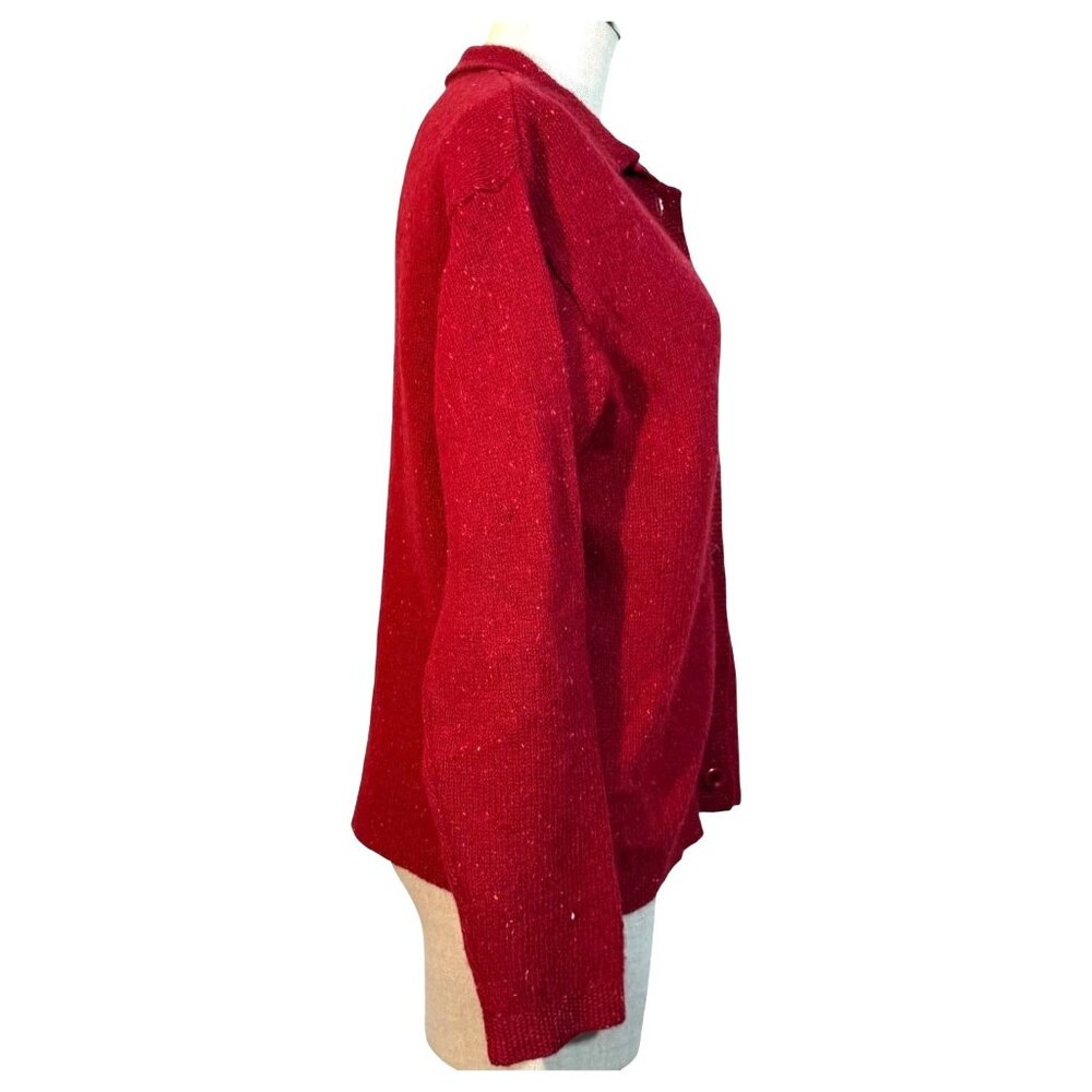 L.L. Bean Cardigan Womens Size Medium Lambswool Blend Red Button-Up Sweater Vint - Picture 3 of 8